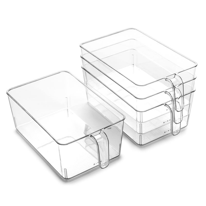 BINO l Plastic Storage Bins l THE HOLDER COLLECTION l 4-Pack, Large Multi-Use Clear Containers for Organizing with Built-in Handles l Pantry Organization & Storage l Kitchen Organizer l Storage Bins - Image 1